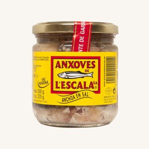 Anxoves de L´Escala (M. Sureda) Salted Anchovy fillets (salazón), artisan, from Girona – Mediterranean Sea, medium jar 500 gr (235 gr drained)